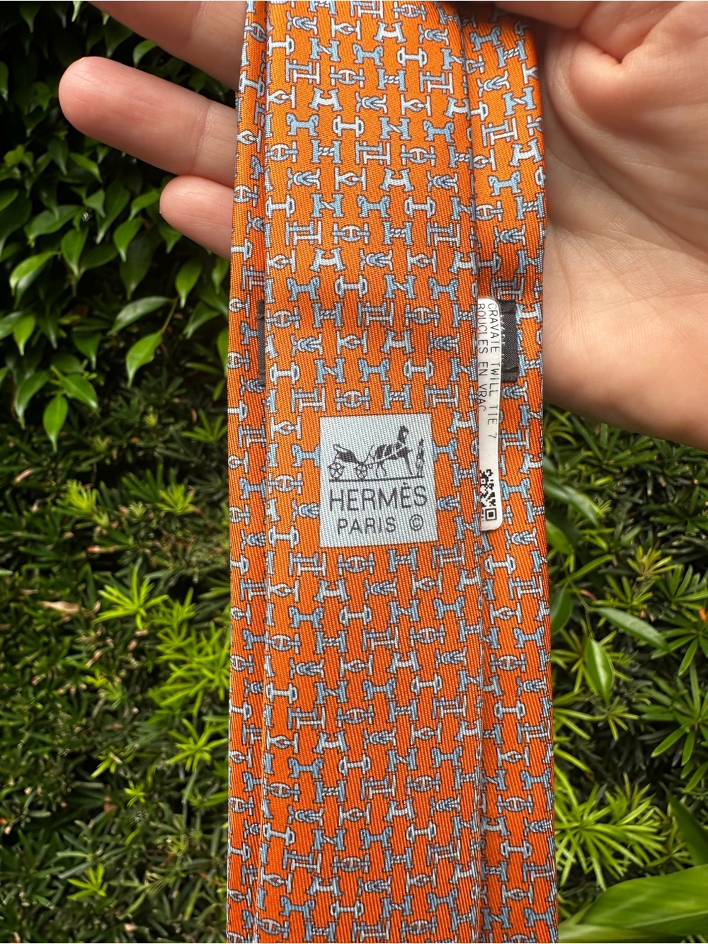 NWT HERMES Men’s 100% Silk Boucles En Vrac Tie ORANGE - Picture 6 of 12